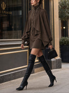Philomena | Cape-Draped High-Neck Mini Dress