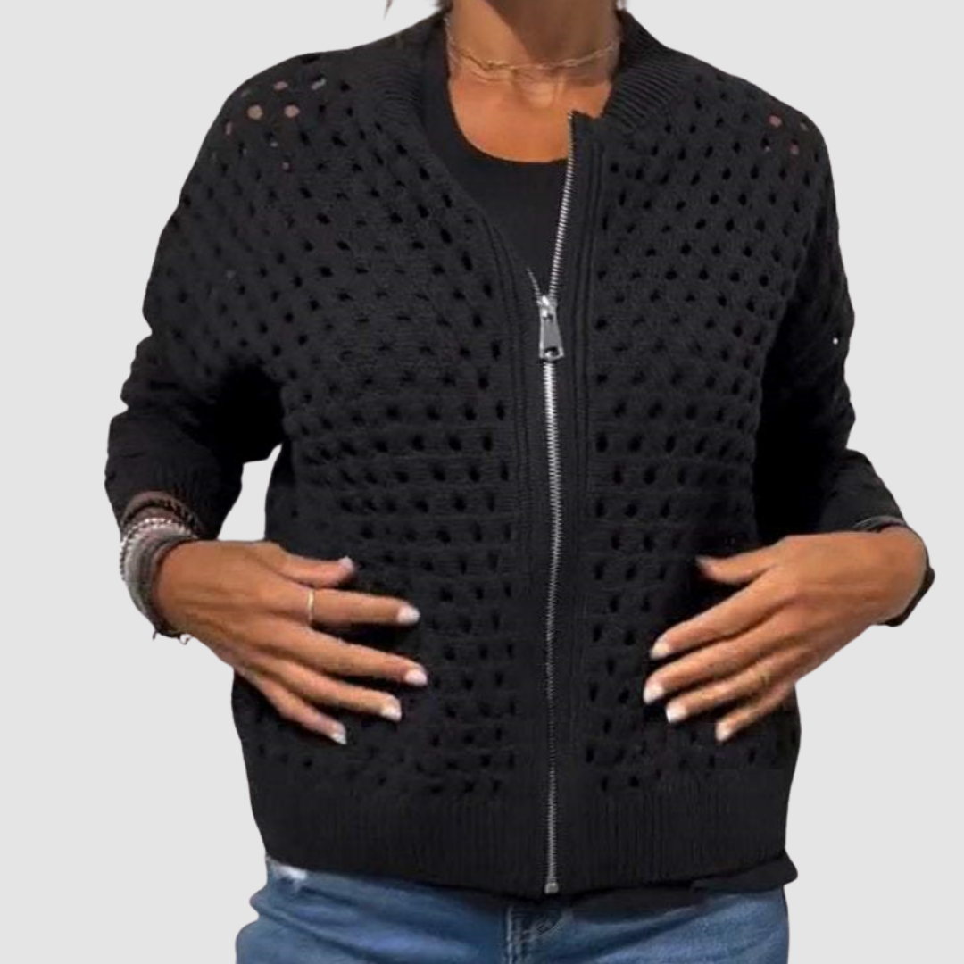 Kaille | Textured Zip-Up Cardigan