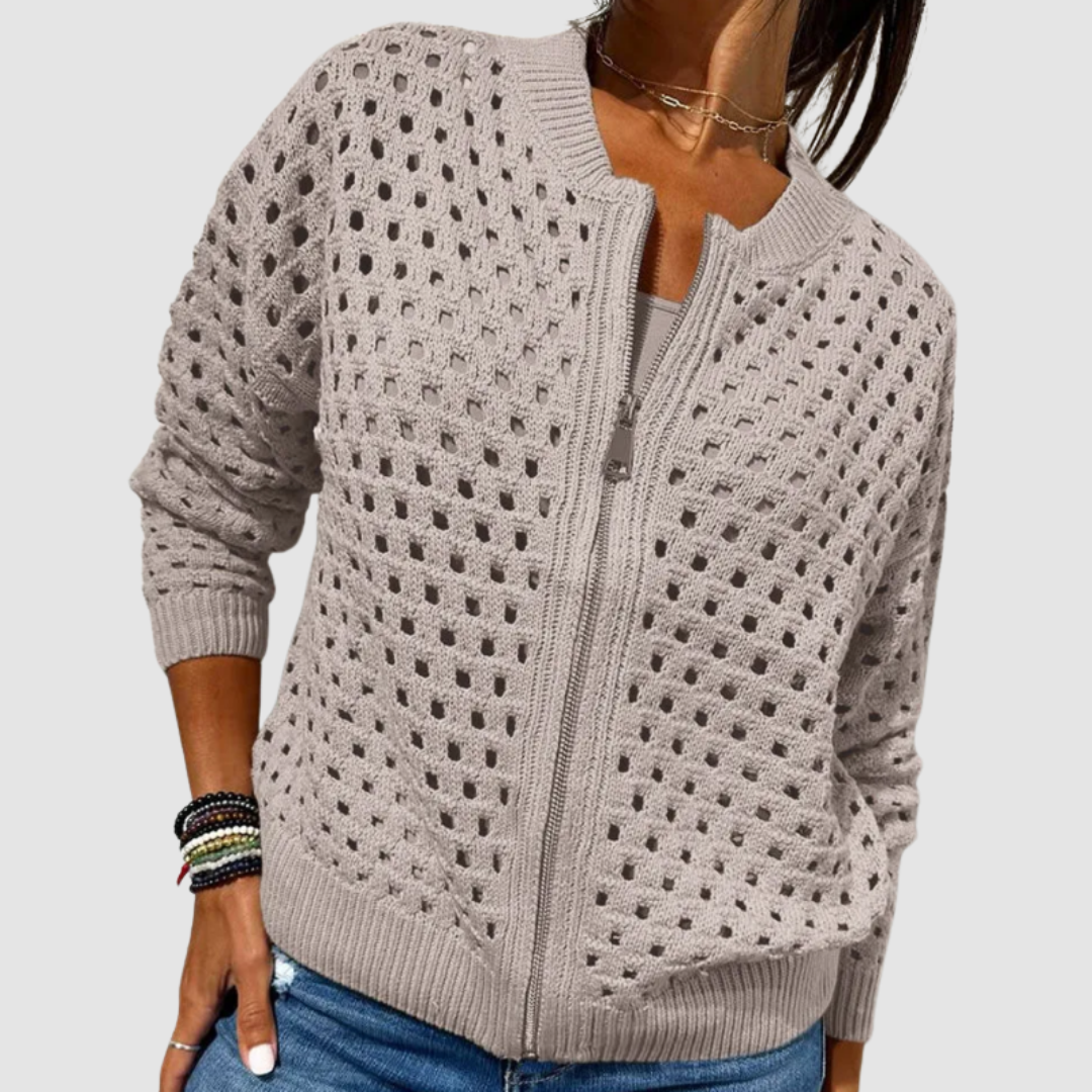 Kaille | Textured Zip-Up Cardigan