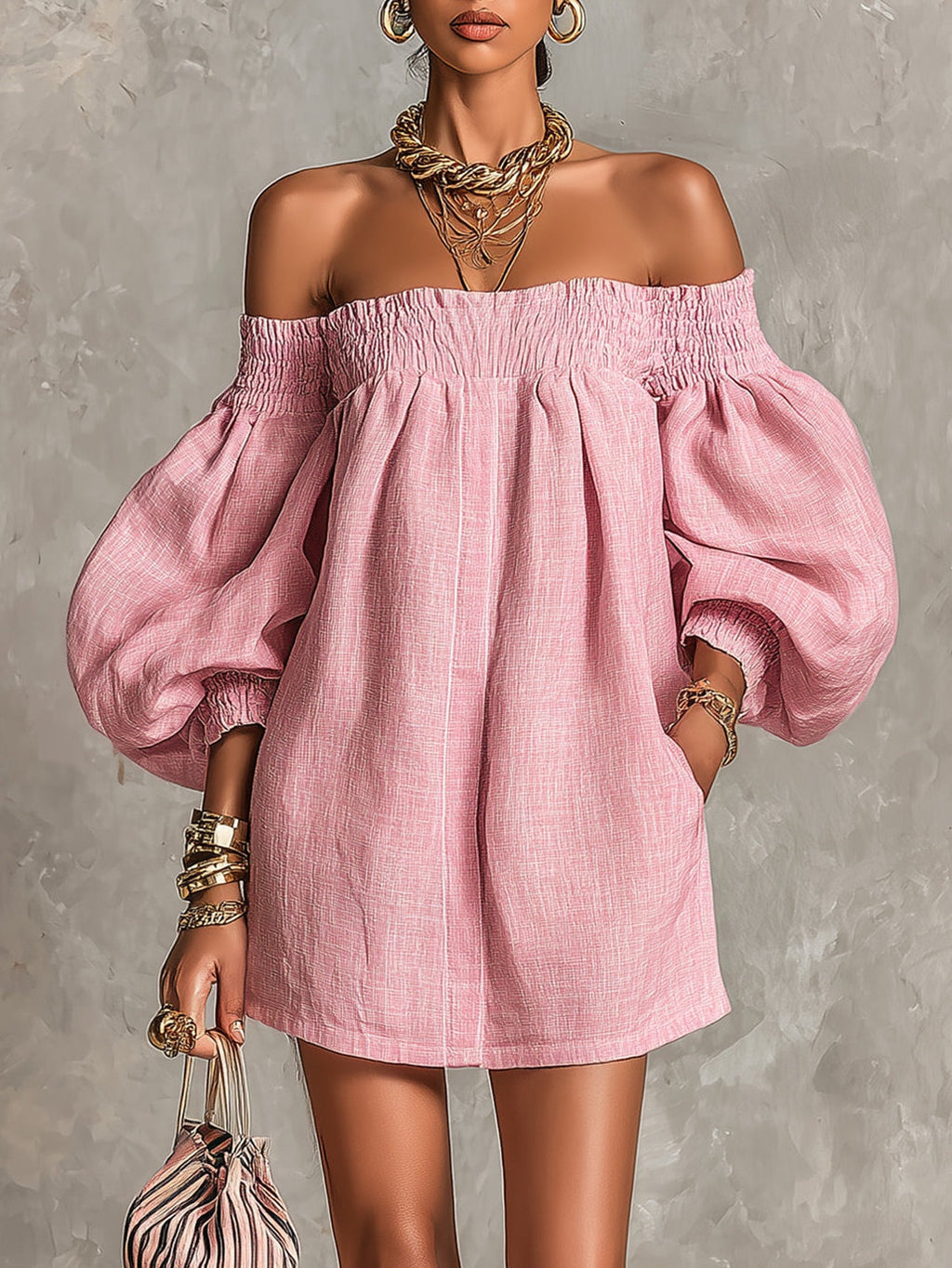 Whitney | Off-Shoulder Lantern-Sleeve Mini Dress