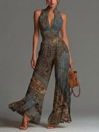 Pleated Wide-leg Chiffon Jumpsuit