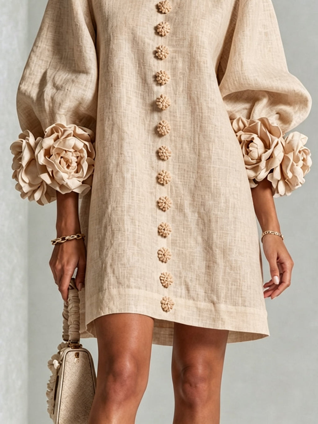 Coraline | Floral-Cuff Button Mini Dress