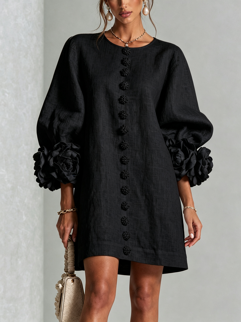 Anastasia | Floral-Cuff Statement Mini Dress