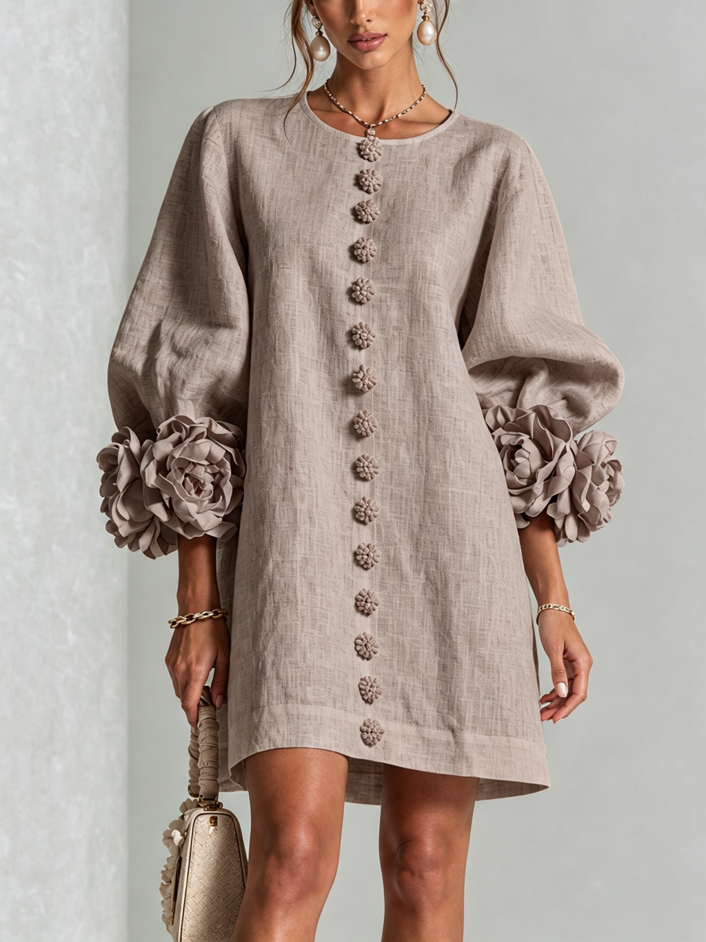 Dorothy | Floral-Cuff Button-Down Mini Dress