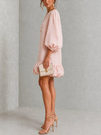 Verity | Floral-Button Puff-Sleeve Mini Dress