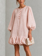 Verity | Floral-Button Puff-Sleeve Mini Dress